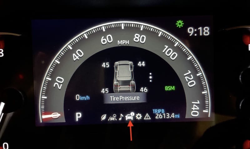 Tire pressure on RAV4 multi-information display