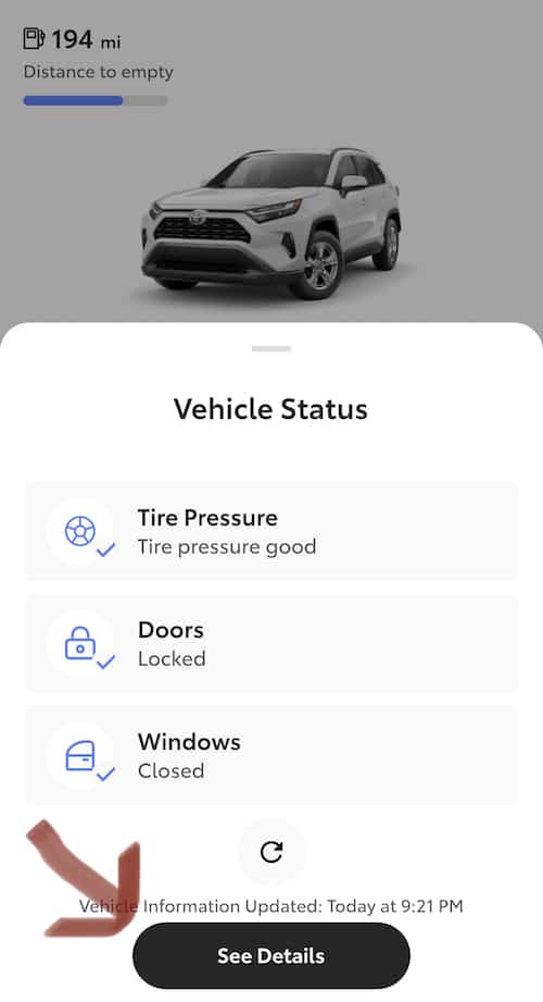 Toyota app vehicle status