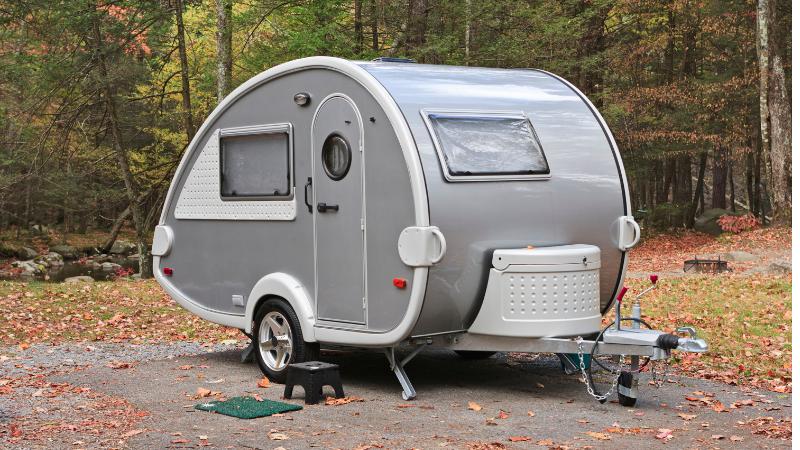 A teardrop trailer that can be towed by a RAV4