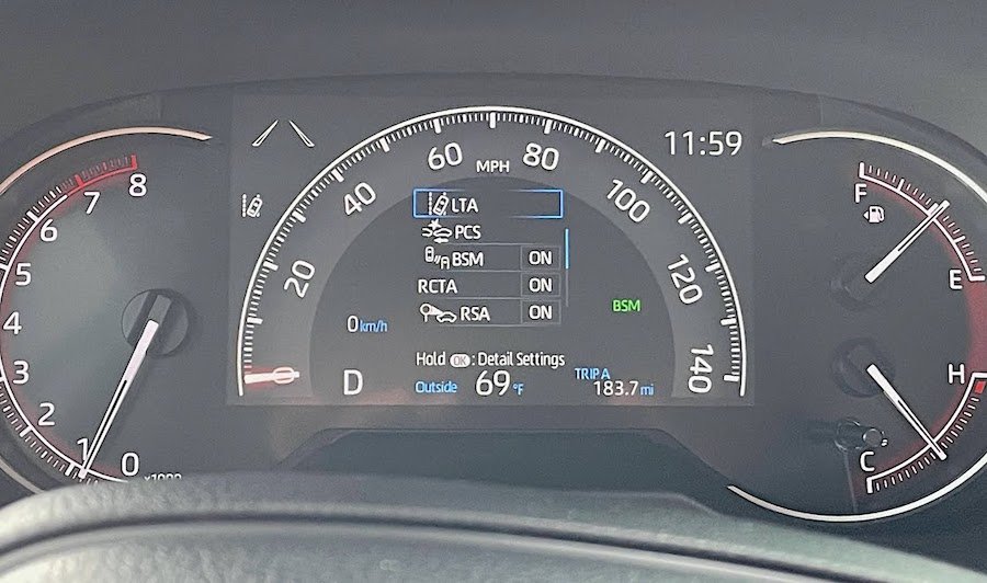 Toyota Lane assist or LTA in the settings on the dashboard display