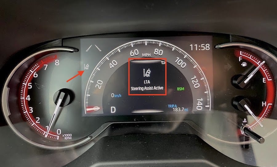 Lane steering assist active indicates on the dashboard display